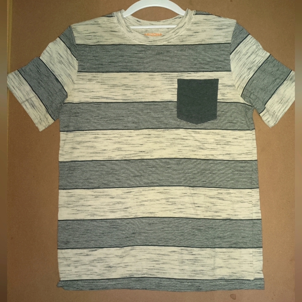 3/$8 Old Navy Boy's Short Sleeve Shirt - Gray and Cream Stripes